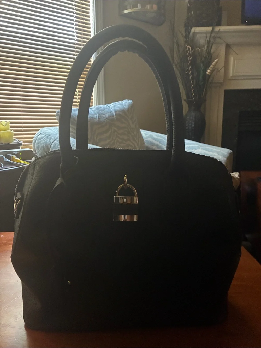 London Fog Black Satchel Handbag with Silver Hardware